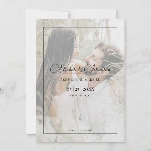 Minimalistisch monogram foto | Zwart Save The Date (Achterkant)