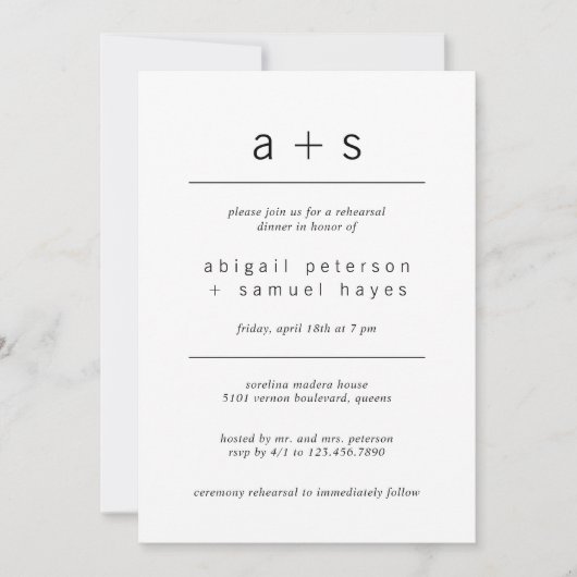 Minimalistisch monogram fotorepetitief diner kaart (Voorkant)