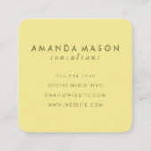 Minimalistisch monogram geel vierkante visitekaartje (Achterkant)