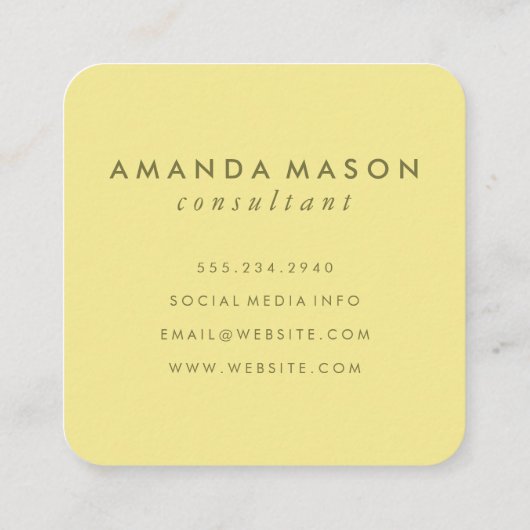 Minimalistisch monogram geel vierkante visitekaartje (Achterkant)