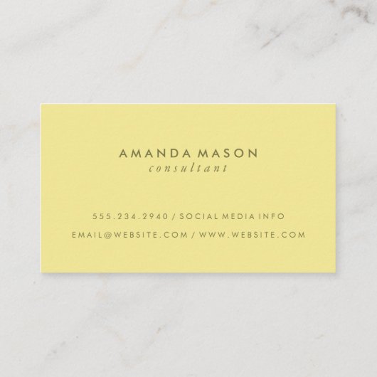 Minimalistisch monogram geel visitekaartje (Achterkant)