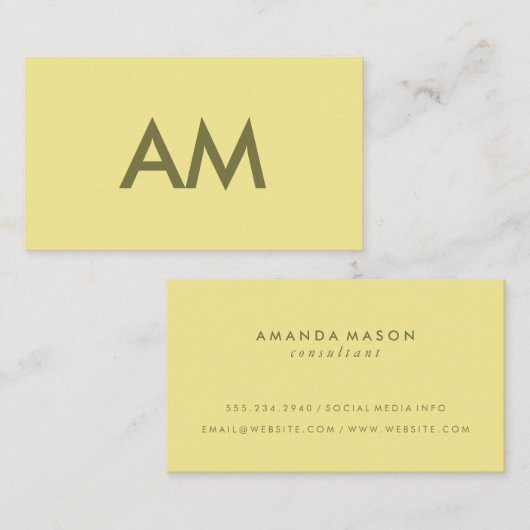 Minimalistisch monogram geel visitekaartje (Voorkant / Achterkant)