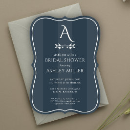 Minimalistisch monogram gestreept blauw Vrijgezell Kaart