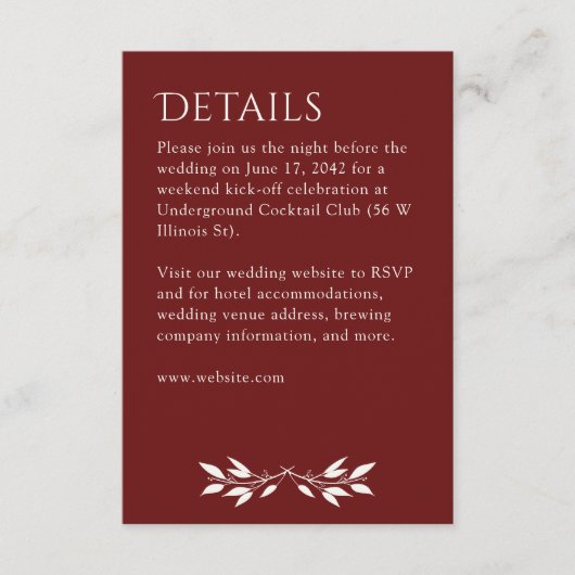 Minimalistisch Monogram Gestreept Rozenhout Rood D Informatiekaartje (Voorkant)