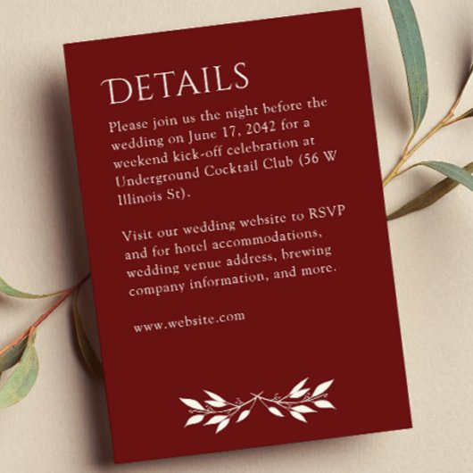 Minimalistisch Monogram Gestreept Rozenhout Rood D Informatiekaartje