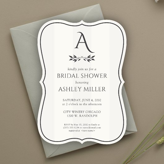 Minimalistisch monogram gestreept wit Vrijgezellen Kaart