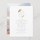 Minimalistisch monogram | Gold Wreath Weddenfoto Uitnodiging Briefkaart (Voorkant / Achterkant)