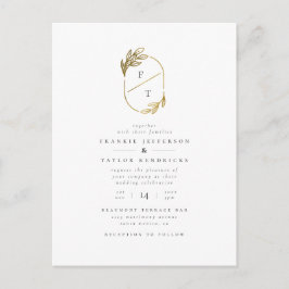 Minimalistisch monogram | Gold Wreath Weddenfoto Uitnodiging Briefkaart