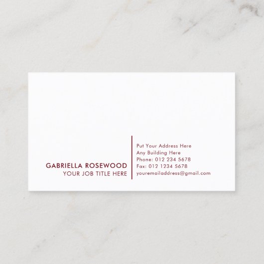 Minimalistisch Monogram Goud Lijst Rood Maroon Visitekaartje (Achterkant)