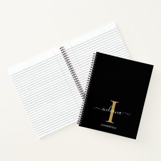 Minimalistisch Monogram Goud Wit Script Naam Notitieboek (Binnen)