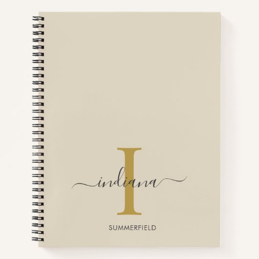 Minimalistisch Monogram Goudgrijs Script Naam Notitieboek (Voorkant)