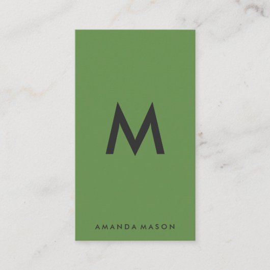 Minimalistisch monogram grijs groen visitekaartje (Voorkant)