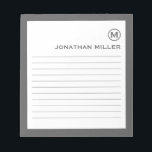 Minimalistisch monogram grijs notitieblok<br><div class="desc">Een modern,  minimalistisch notitieblok in grijs en wit. Het monogram van de douane initiaal en naam op een eenvoudige witte achtergrond,  die door een grijze grens wordt gevormd. Pas het gebruiken van de verstrekte gebieden aan of gebruik de "bericht"knoop om de ontwerper voor hulp te contacteren.</div>