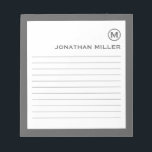 Minimalistisch monogram grijs notitieblok<br><div class="desc">Een modern,  minimalistisch notitieblok in grijs en wit. Het monogram van de douane initiaal en naam op een eenvoudige witte achtergrond,  die door een grijze grens wordt gevormd. Pas het gebruiken van de verstrekte gebieden aan of gebruik de "bericht"knoop om de ontwerper voor hulp te contacteren.</div>
