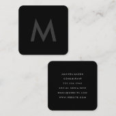 Minimalistisch monogram grijs zwart vierkante visitekaartje (Voorkant / Achterkant)
