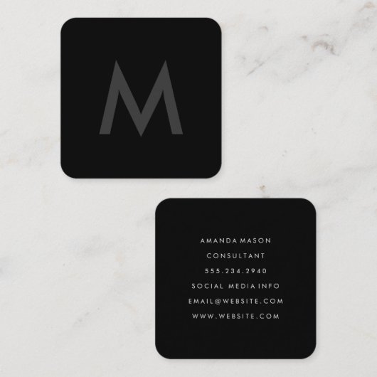 Minimalistisch monogram grijs zwart vierkante visitekaartje (Voorkant / Achterkant)