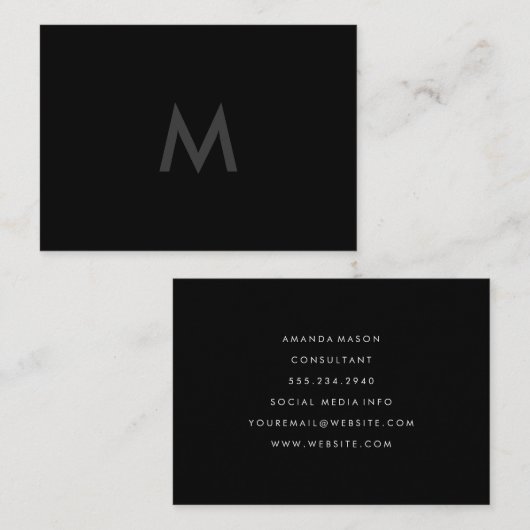 Minimalistisch Monogram Grijs Zwart Visitekaartje (Voorkant / Achterkant)