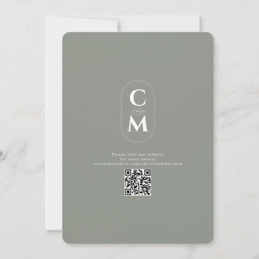 Minimalistisch Monogram Groene Sage QR Code Save The Date (Achterkant)