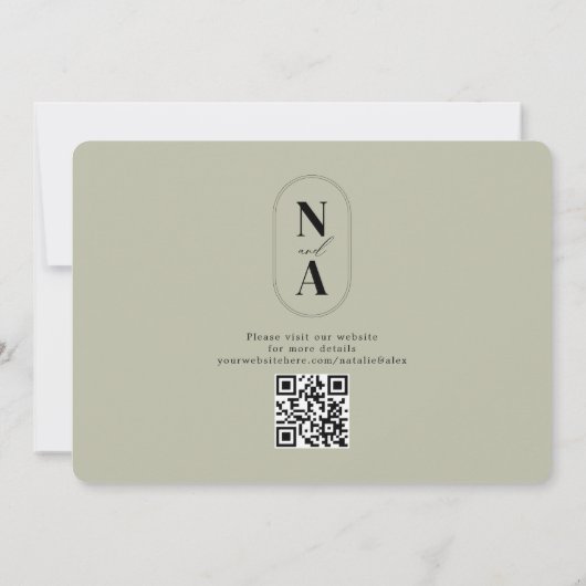 Minimalistisch monogram Groene Sage Website QR Cod Save The Date (Achterkant)