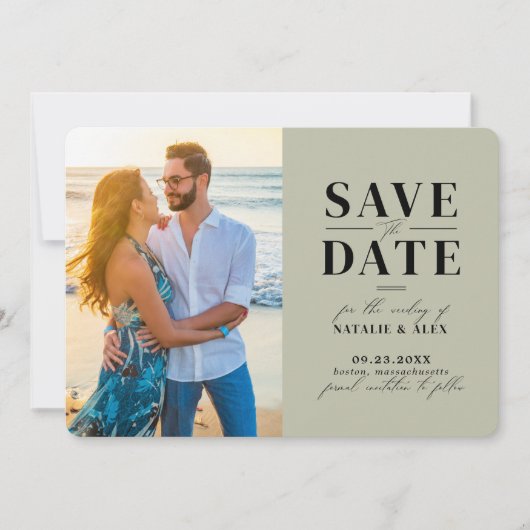 Minimalistisch monogram Groene Sage Website QR Cod Save The Date (Voorkant)