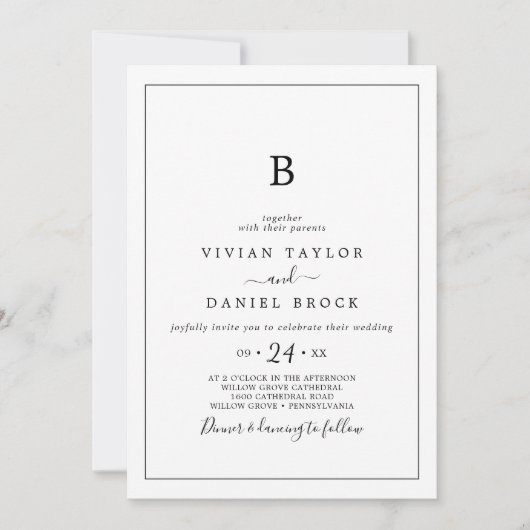 Minimalistisch monogram huwelijk kaart (Voorkant)