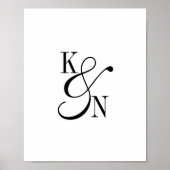 Minimalistisch Monogram Huwelijk Zwart & Wit Schri Poster (Voorkant)