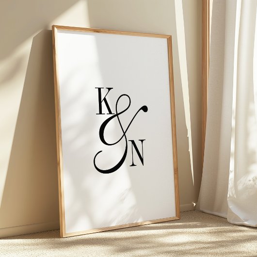 Minimalistisch Monogram Huwelijk Zwart & Wit Schri Poster