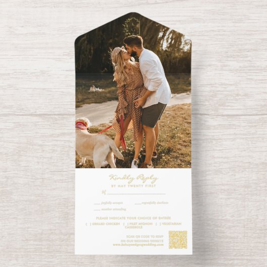 Minimalistisch Monogram Huwelijksfoto QR Code All In One Uitnodiging (Binnenkant)