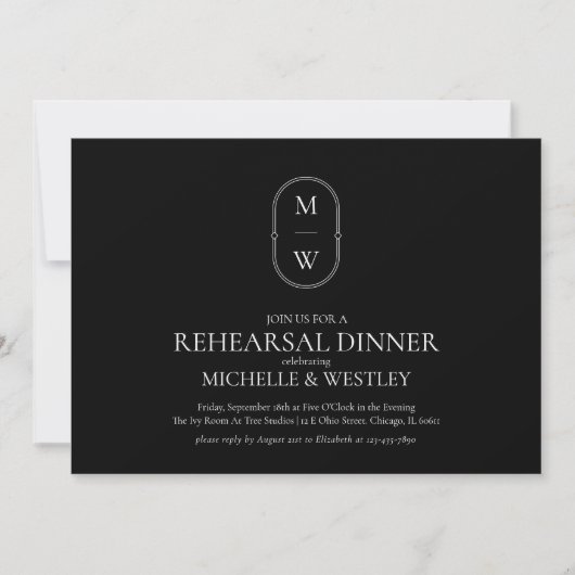 Minimalistisch Monogram Huwelijksrepetitie Diner Kaart (Voorkant)