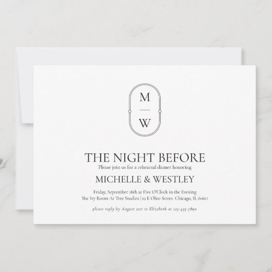 Minimalistisch Monogram Huwelijksrepetitie Diner Kaart (Voorkant)