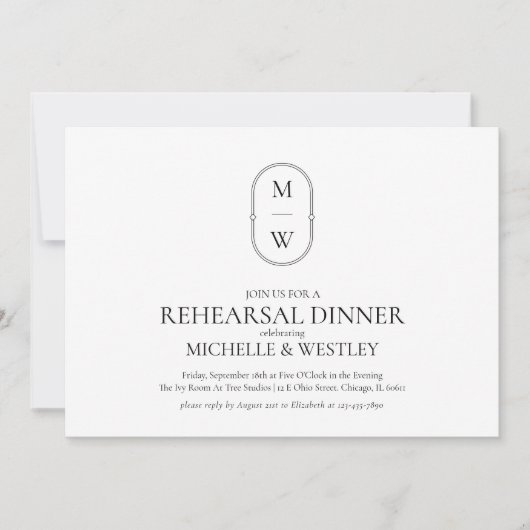 Minimalistisch Monogram Huwelijksrepetitie Diner Kaart (Voorkant)