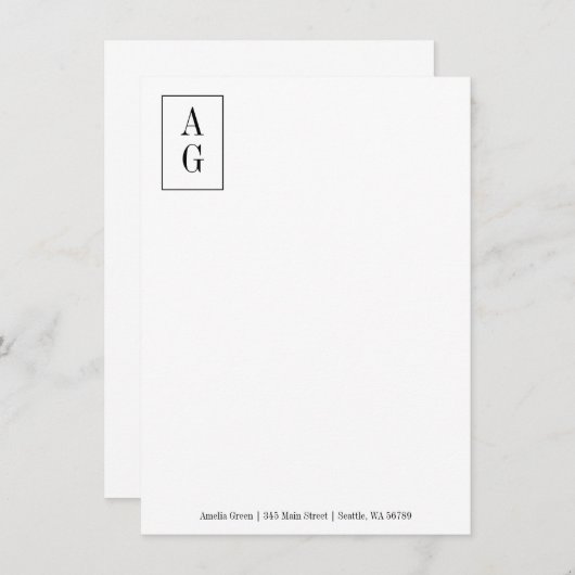 Minimalistisch monogram Initiaal Adres Professiona Notitiekaartje (Voorkant / Achterkant)