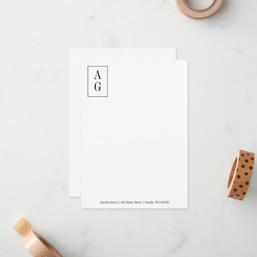 Minimalistisch monogram Initiaal Adres Professiona Notitiekaartje (Voorkant / Achterkant in situ)
