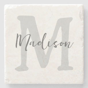 Minimalistisch monogram Initiaal en naam Stenen Onderzetter