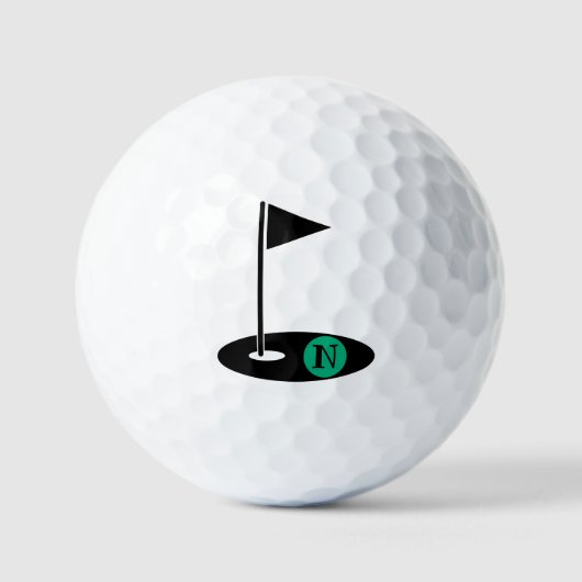 Minimalistisch Monogram Initiaal Golf Vlag Hole Golfballen (Voorkant)