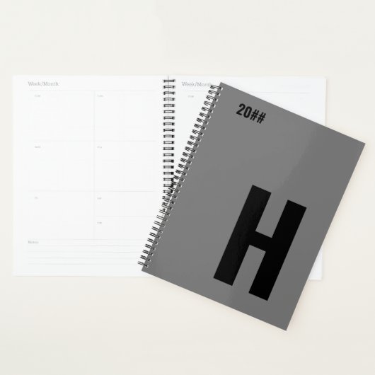 Minimalistisch monogram Initiaal grijs zwart Planner (Display)