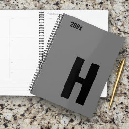 Minimalistisch monogram initiaal grijs zwart planner