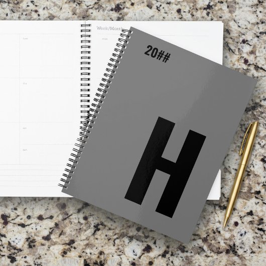 Minimalistisch monogram initiaal grijs zwart planner