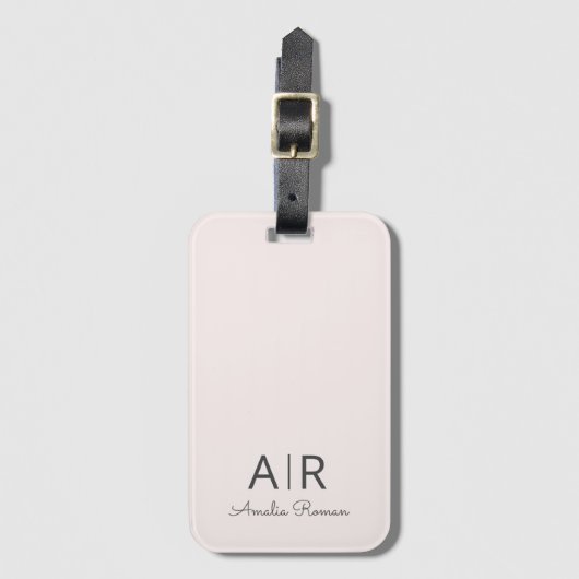 Minimalistisch Monogram Initiaal & Naam Pastel Roz Bagagelabel (Voorkant (verticaal))