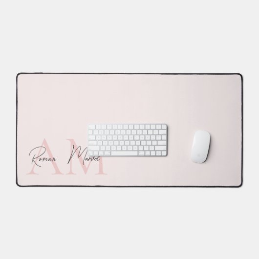 Minimalistisch Monogram Initiaal & Naam Pastel Roz Bureaumat (Keyboard & Muis)