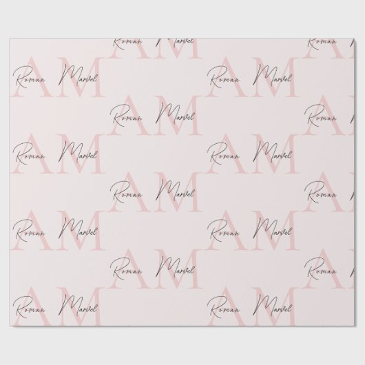 Minimalistisch Monogram Initiaal & Naam Pastel Roz Cadeaupapier (Vlak)