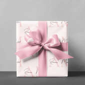 Minimalistisch Monogram Initiaal & Naam Pastel Roz Cadeaupapier