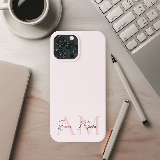 Minimalistisch Monogram Initiaal & Naam Pastel Roz Case-Mate iPhone Case