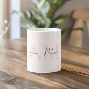 Minimalistisch Monogram Initiaal & Naam Pastel Roz Koffiemok