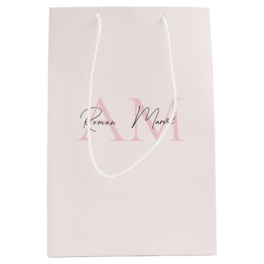 Minimalistisch Monogram Initiaal & Naam Pastel Roz Medium Cadeauzakje (Voorkant)