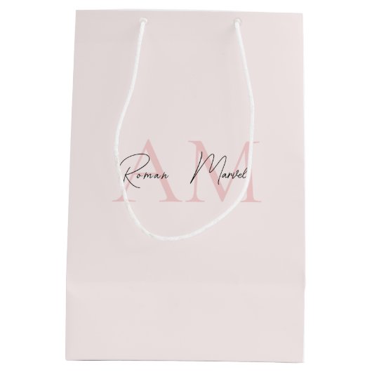 Minimalistisch Monogram Initiaal & Naam Pastel Roz Medium Cadeauzakje (Achterkant)