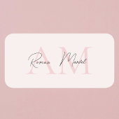 Minimalistisch Monogram Initiaal & Naam Pastel Roz Naamplaatje