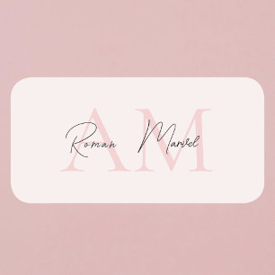 Minimalistisch Monogram Initiaal & Naam Pastel Roz Naamplaatje