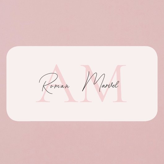 Minimalistisch Monogram Initiaal & Naam Pastel Roz Naamplaatje