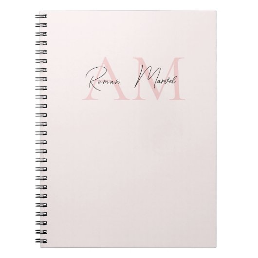 Minimalistisch Monogram Initiaal & Naam Pastel Roz Notitieboek (Voorkant)